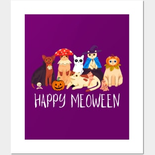 Happy Meoween Creepy Cute Cats Halloween Funny Posters and Art